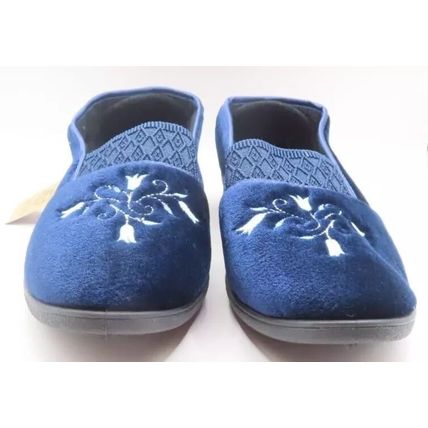 Ladies Navy Blue Slippers with Elastic Front Disabilty Footwear Gift Size 5