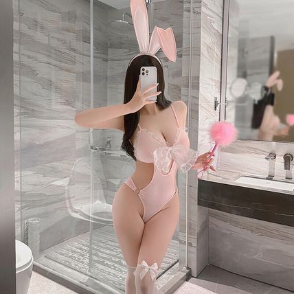 Sexy Lingerie Bunny Rabbit Girl Lace Hollow Bodysuit Dress Role Costume