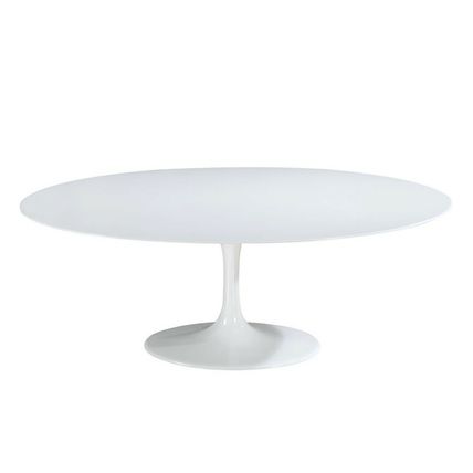 78” White Oval Pedestal Stem Dining Table with Lacquered Wood Top