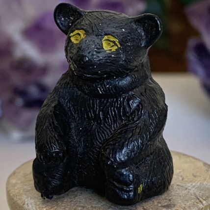 Vintage Black Forest Bear W Yellow Eyes Plastic Figure Toy JC Hong Kong 1 3/8"