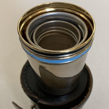 4 VINTAGE Metal German Nesting Shot Glasses Cups Set Black Leather Travel Case