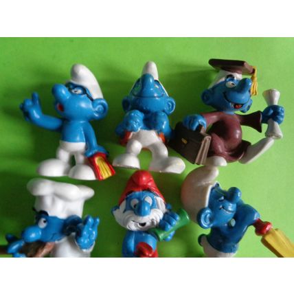 Job lot of 9 modern smurfs telephone smurfette tennis papa brainy judo chef