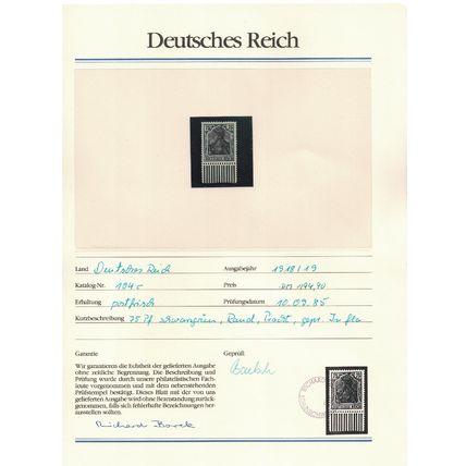 Germany Reich 'GERMANIA' 75 pfennig Margin with BOREK Certificate RARR! 1918