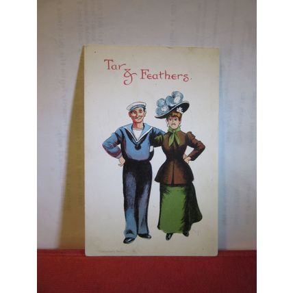 "TAR & FEATHERS" humour used antique postcard by Valentine series =