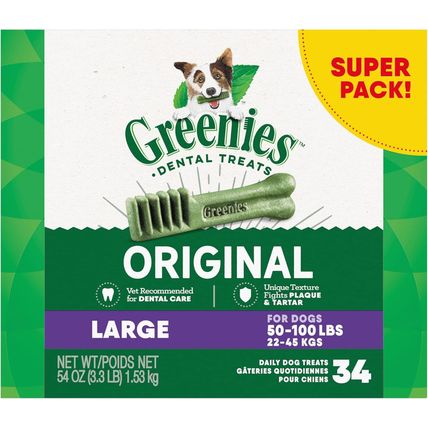 Greenies Original Large Natural Dental Care Dog Treats, 54 Oz. Pack (34 Treats)