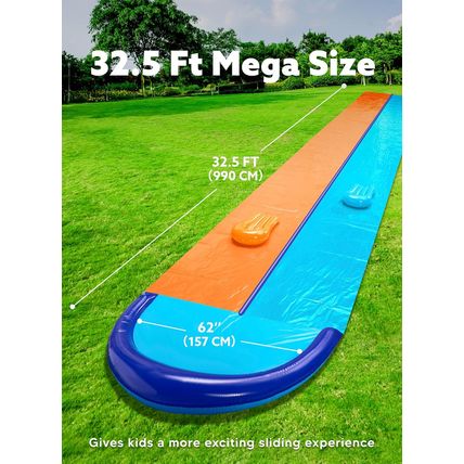 Sloosh 32.5FT Double Water Slides, Heavy Duty Lawn Slip and Slide with Sprinkler