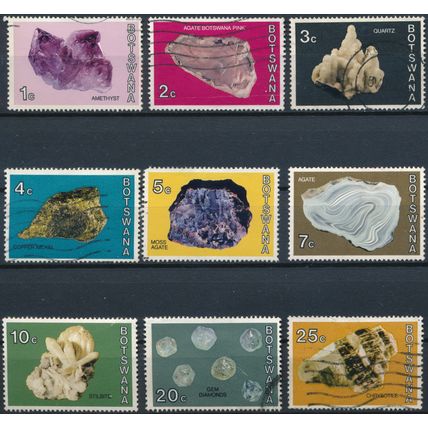 Minerals: 9 Values - Botswana 1974 - FH & NM H - SG 322/8 & 330/1