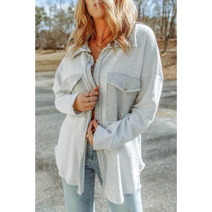 Gray Contrast Flap Pockets Relaxed Shacket