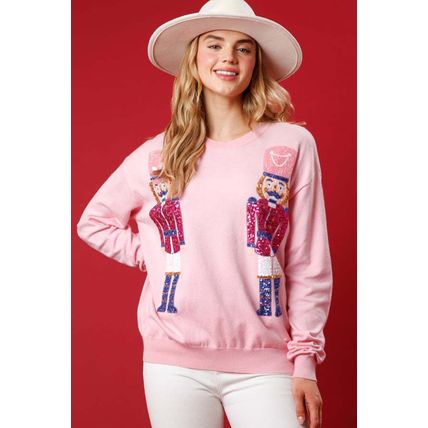 Pink Nutcracker Christmas Crew Neck Sweatshirt