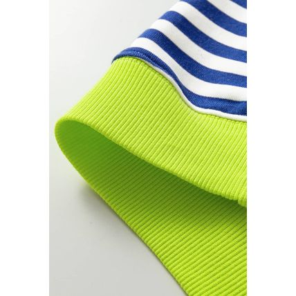 Sky Blue Stripe Striped Contrast Ribbed Trim Crossed Stitch Drop Shoulder Sweats