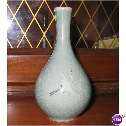 Celadon Crane Cloud Sake Bottle Bud Vase Korea