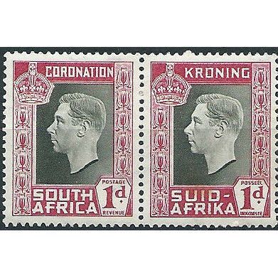 South Africa 1937 SG72 1d Grey-Black & Carmine PAIR Mounted Mint ... .