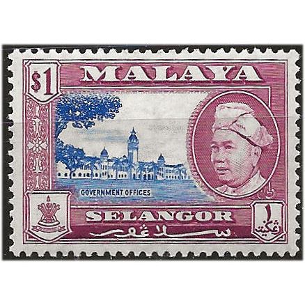 Selangor 1957 SG125 $1 Ultramarine & Reddish-Purple Fine Mounted Mint . ..