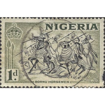 NIGERIA, Bornu horsemen, grey 1953, 1d