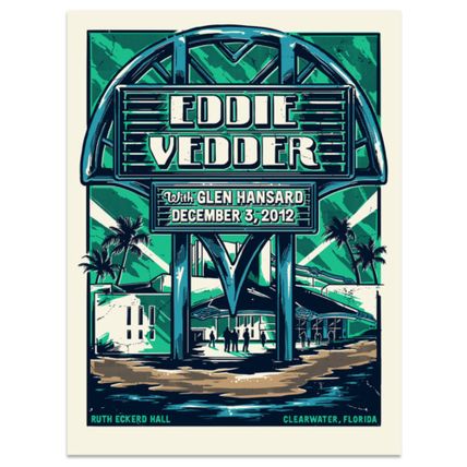 2012 EDDIE VEDDER CLEARWATER RUTH ECKERD HALL CONCERT POSTER 12/3 #/200 MARK5 SN