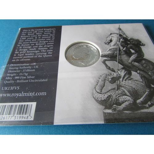 2013 QUEEN ELIZABETH II ROYAL MINT FINE SILVER £20. AAK
