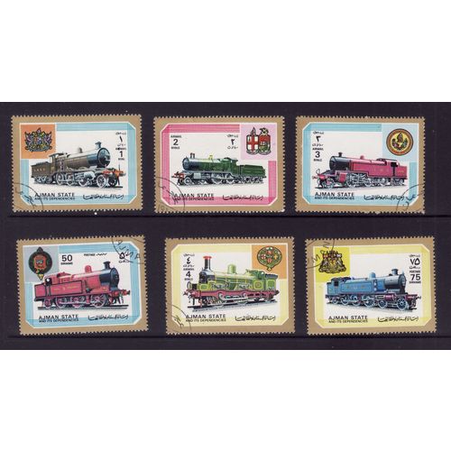 AJMAN 1972 LOCOMOTIVES 1850A - 1855A SET 6 VALS FINE USED