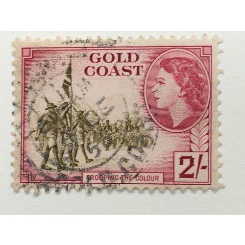 Gold Coast QEII 1954 2/- Brown Olive & Carmine Used SG 162 stamp trooping colour