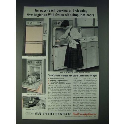 1958 Frigidaire Wall Oven Ad - For easy-reach cooking and cleaning