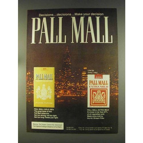 1976 Pall Mall Cigarettes Ad - Decisions... Decisions