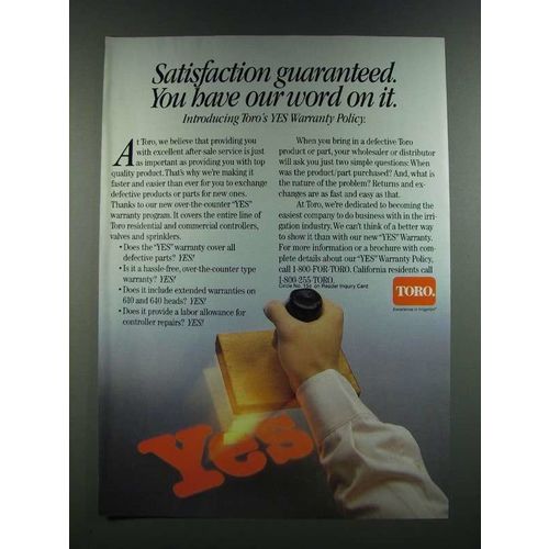 1986 Toro Irrigation Products Ad - Satisfaction Guaranteed You Have Our Word