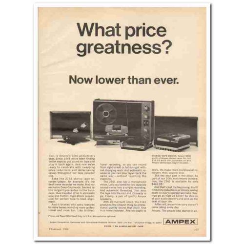 AMPEX CORP 1968 lower price Model 2161 tape recorder stereo vintage ad