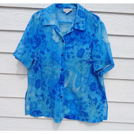 Womens Dressbarn Blue Sheer Blouse Top 16W 48 Chest Texture