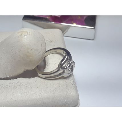 Estate .02cttw Interlocking Double Heart 14Kt White Gold S-3 Pinky Ring #14597
