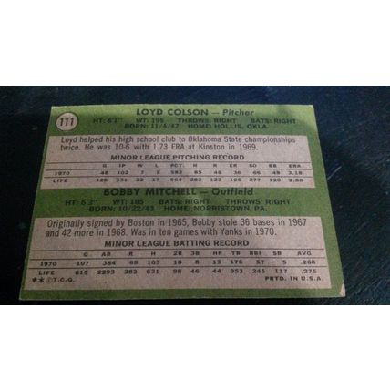 1971 Topps Card # 111 1971 Rookie Stars New York Yankees Good (2)