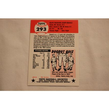 Ralph Branca 1991 Topps 1953 Archives NO. 293