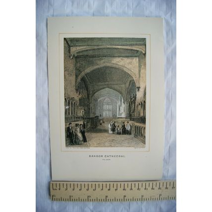1890 coloured engraving The Choir, Bangor Cathedral