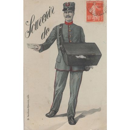French Postman With Letter Satchel Bag Old Postcard