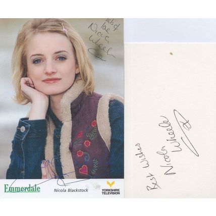 Nicola Blackstock 2x Hand Signed Emmerdale Farm Photo & Card s