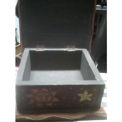Wood Box hinged lid moon/star/sun design