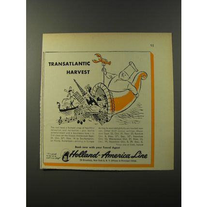 1953 Holland-America Line Cruise Ad - Transatlantic Harvest