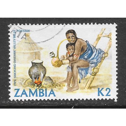ZAMBIA 198? PIPE SMOKING CHILD WOMAN COOKING POT VILLAGE LIFE GWEMBE VALLEY USED