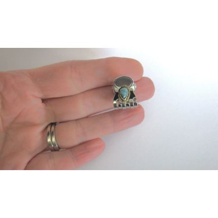 Tiny mini silver bronze metal hair claw clip with turquoise stone