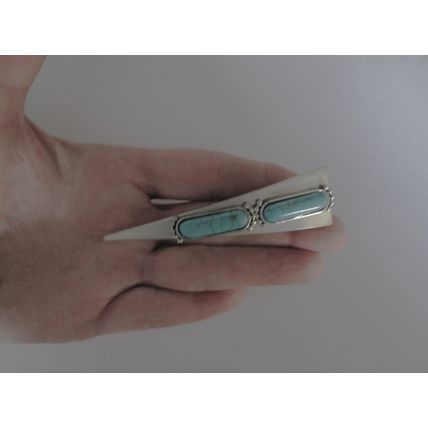 Triangle with rectangle turquoise blue stone tribal design metal alligator hair