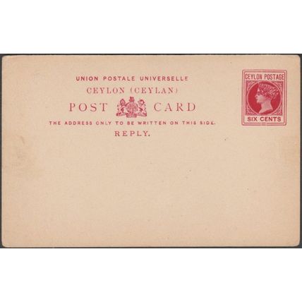 Postal Stationery, Six Cents, Ceylon, c.1880s - Pre-Paid Postcard