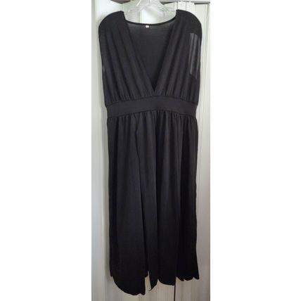 Women's Black Polyester Cotton 1 Piece Long Split Sleeveless Lingerie Size XL
