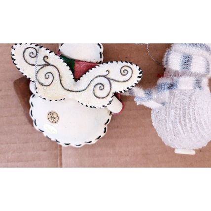 2 Snowman Christmas Ornaments Winged Ceramic & Plastic Also Light Cover