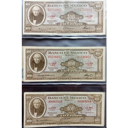 Mexico American Banknote Company Antique Set of 70 different Banknotes 1948-1978
