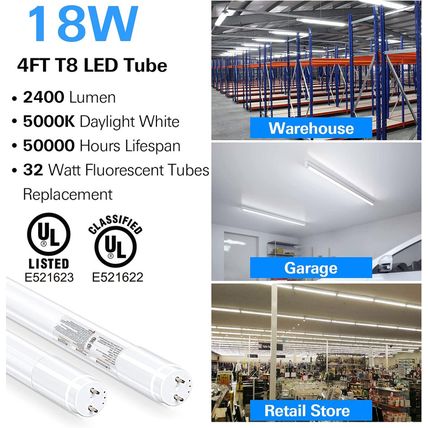 Hykolity 20 Pack 4FT LED T8 Hybrid Type A+B Light Tube, 18W, Plug & Play or Ball