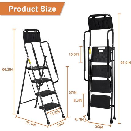 Hbtower Step Ladder with Handrails, Folding Step Stool with Attachable Tool Bag