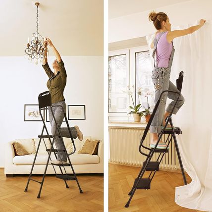 Hbtower Step Ladder with Handrails, Folding Step Stool with Attachable Tool Bag