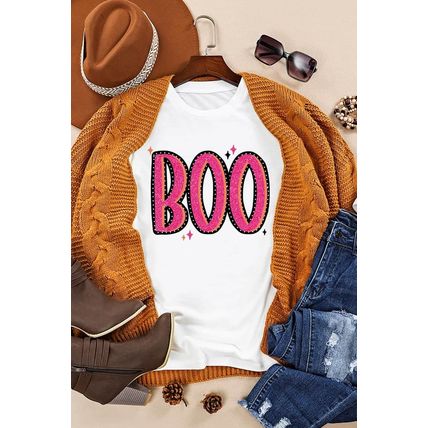 White BOO Crew Neck Graphic T Shirt