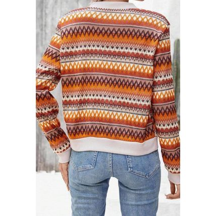 Orange Boho Striped Zip Up Long Sleeve Jacket