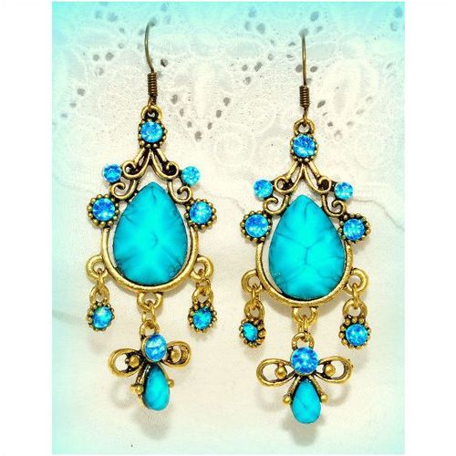 Summer Gift Tibetan Hill Tribe Blue Crystal Bronze Hook Earrings Jewellery 925