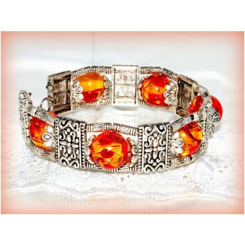 Tibetan Hill Tribe Silver Tone Faux Amber Beads Bracelet Bangle Jewellery 682