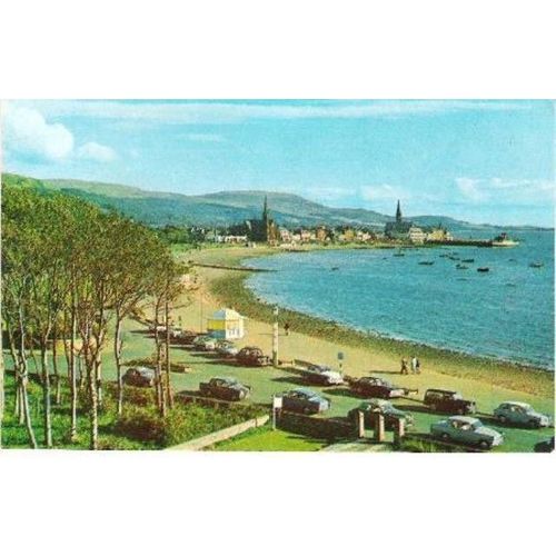 Largs, N Ayrshire - from Aubery Crescent, old cars D & H postcard 1974